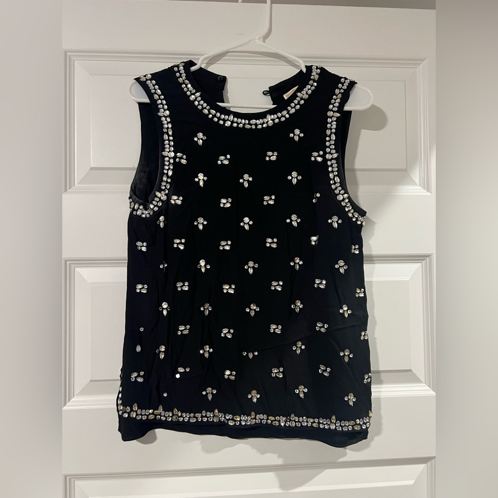 Michael Kors Black Sleeveless Blouse with White Embellishments